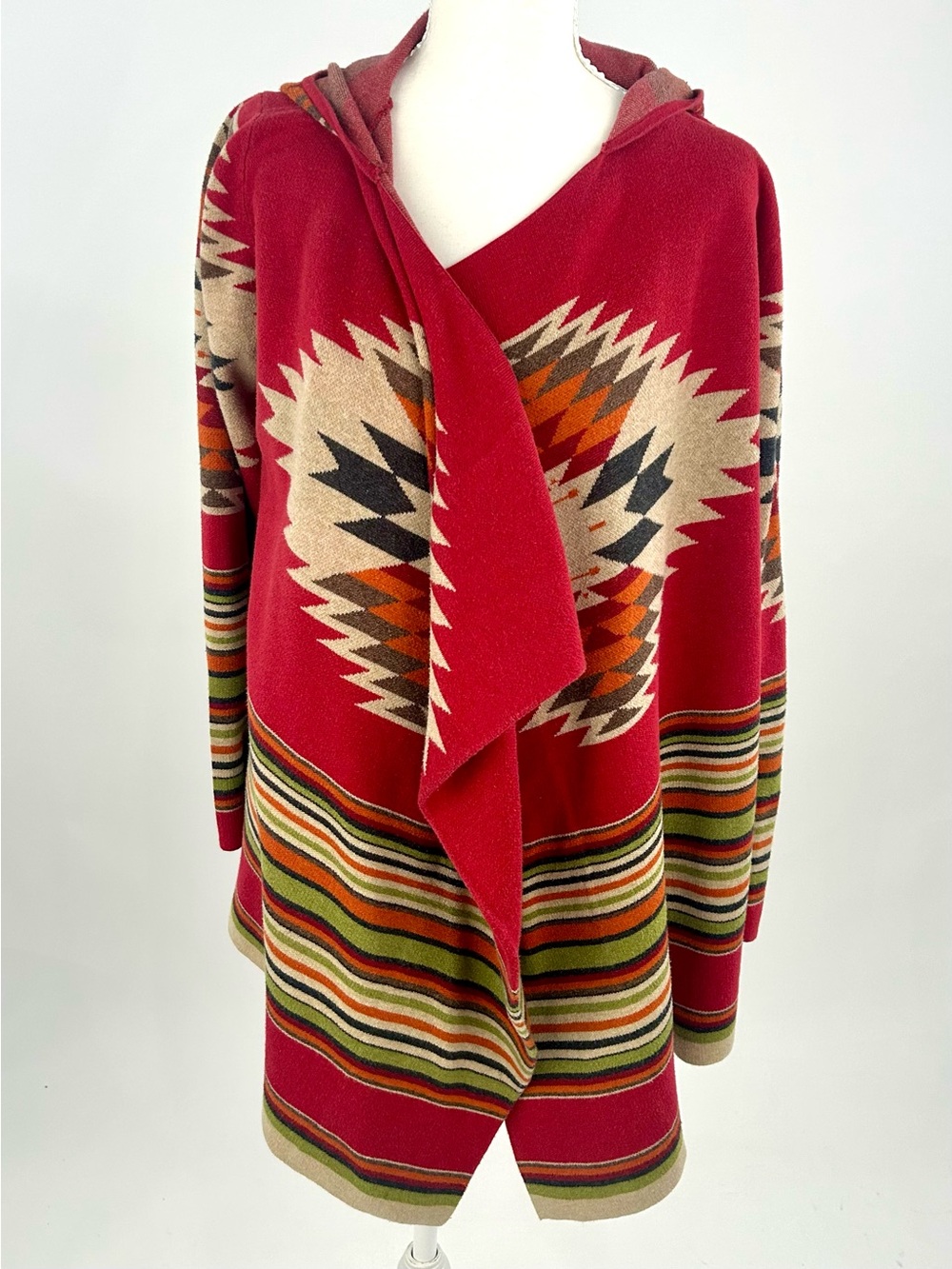 Tasha Polizzi Southwestern Hooded Waterfall Cardigan Aztec Cotton Sweater M